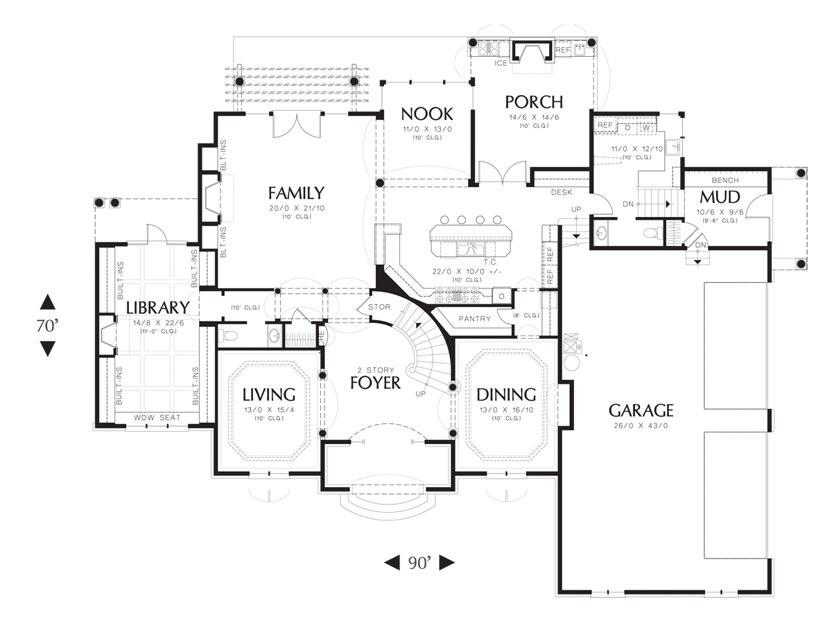Main Floor Plan for Mascord House Plan 2432A - The Benedict