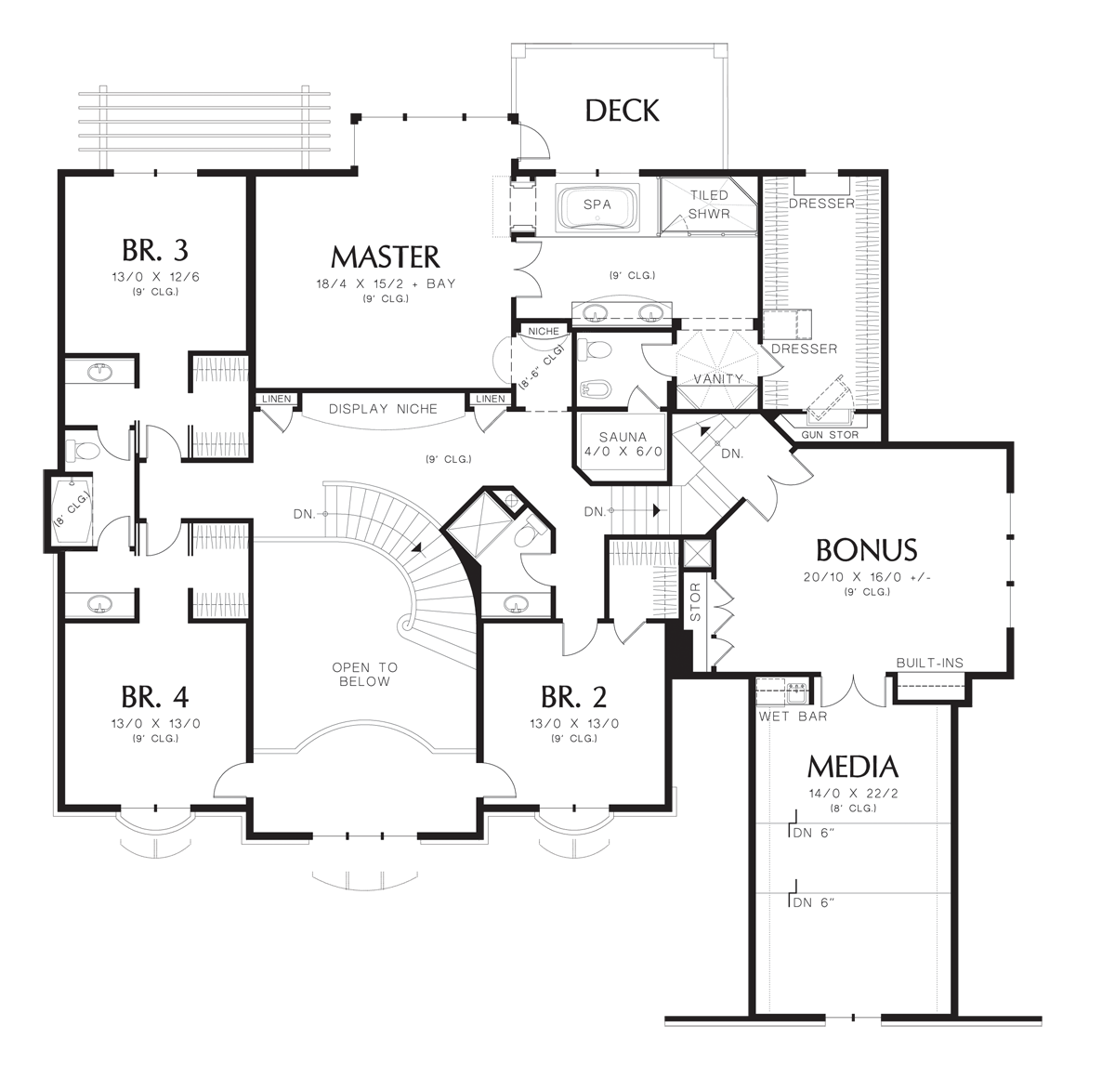 Upper Floor Plan for Mascord House Plan 2432A - The Benedict