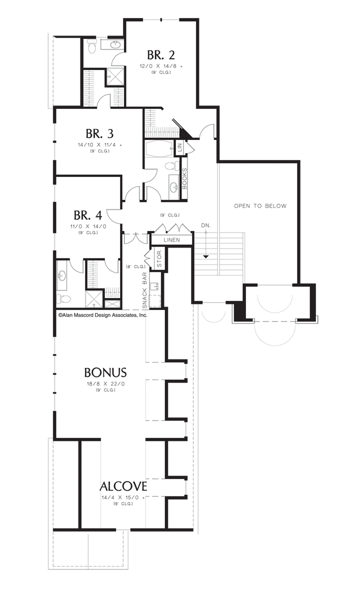 Upper Floor Plan for Mascord House Plan 2433 - The Hutchcroft