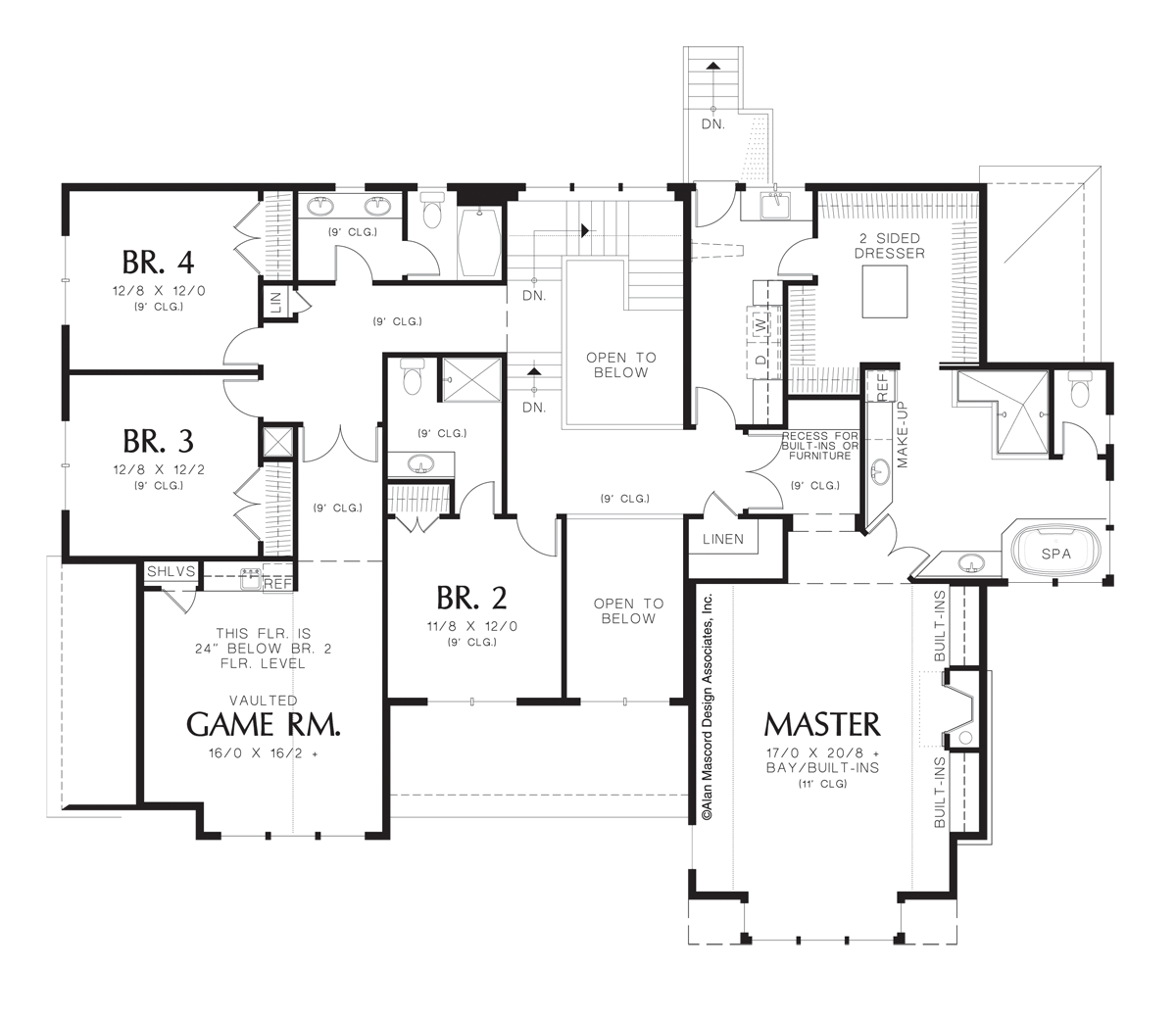 Upper Floor Plan for Mascord House Plan 2437 - The Kincade