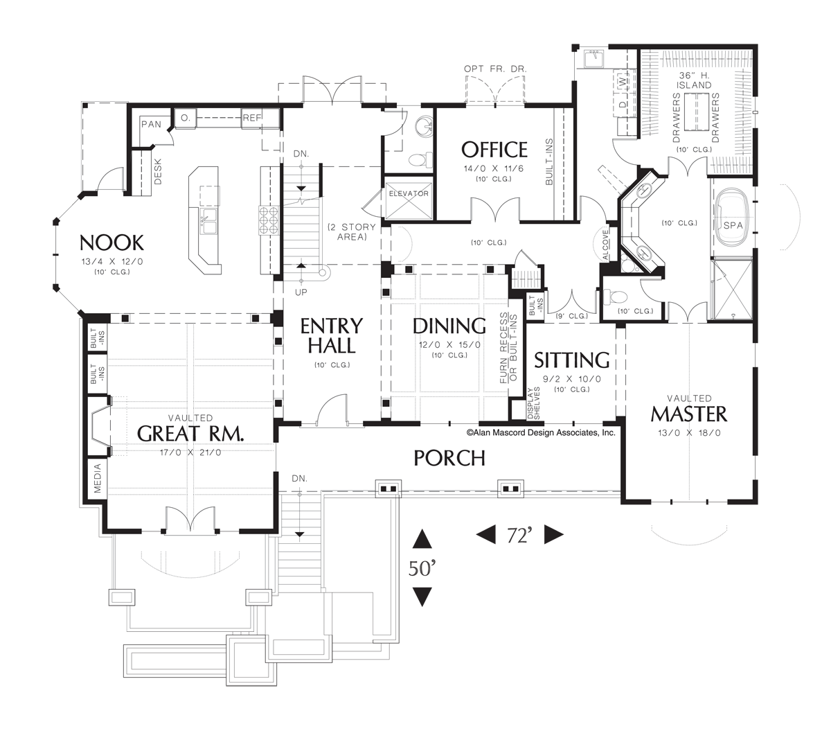 Main Floor Plan for Mascord House Plan 2438 - The Goldstein