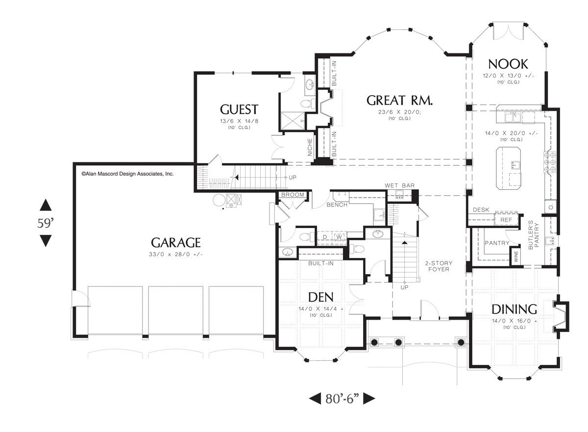 Main Floor Plan for Mascord House Plan 2439 - The Harwood