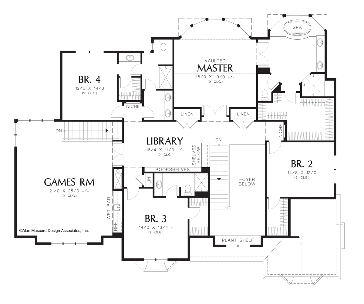 Upper Floor Plan for Mascord House Plan 2439 - The Harwood