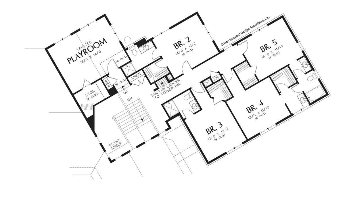 Upper Floor Plan for Mascord House Plan 2440 - The Franciscan