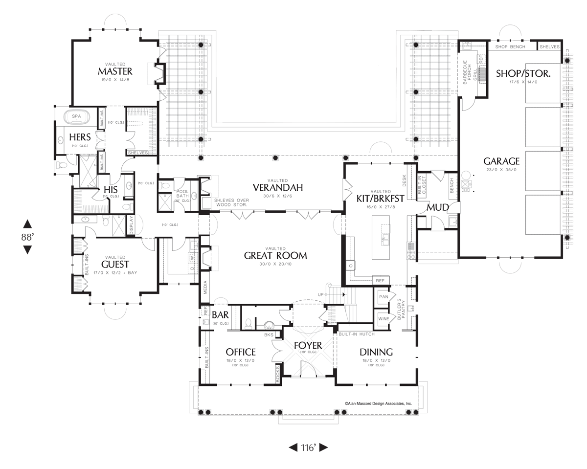 Main Floor Plan for Mascord House Plan 2443 - The Seligman