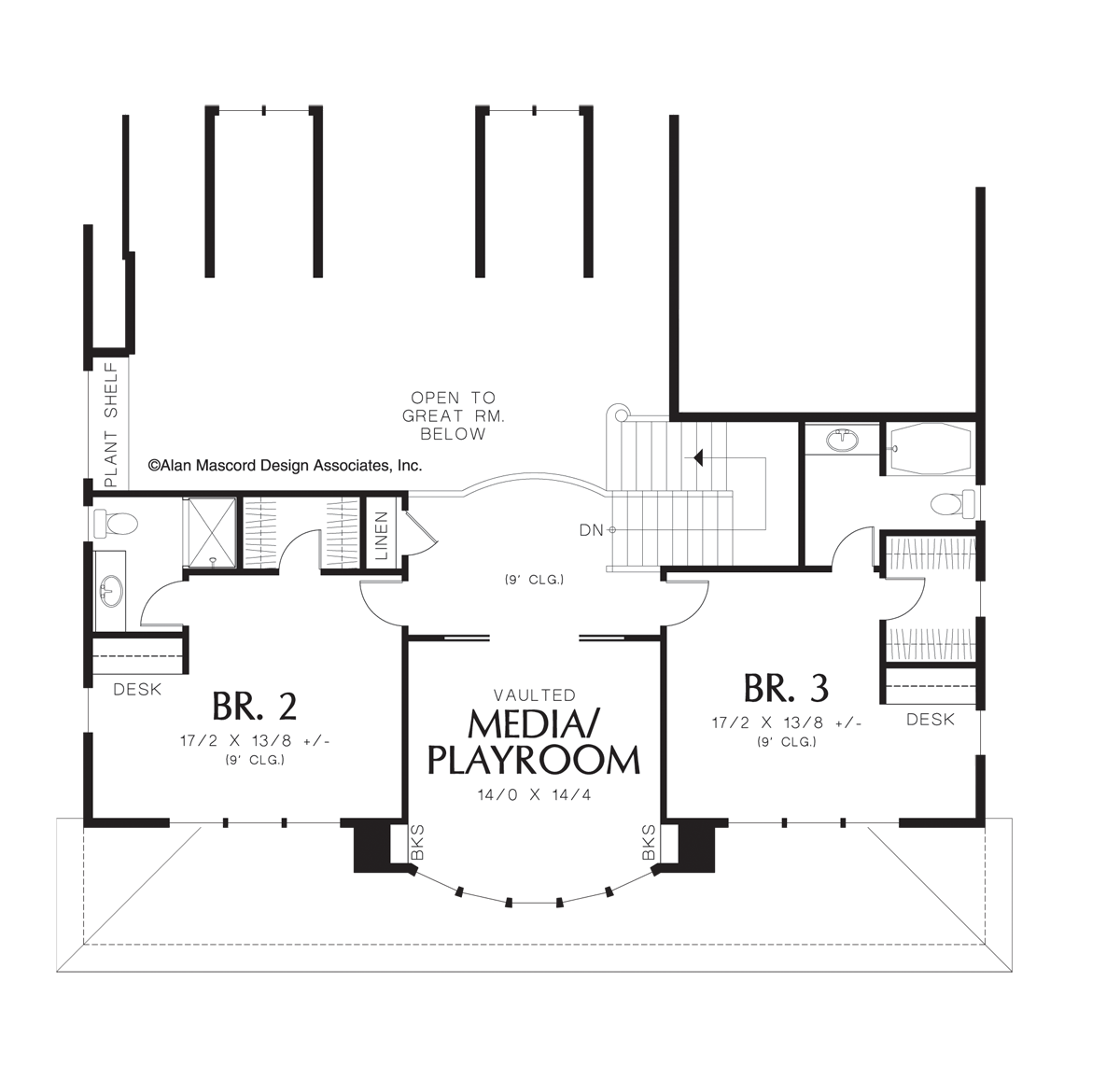 Upper Floor Plan for Mascord House Plan 2443 - The Seligman
