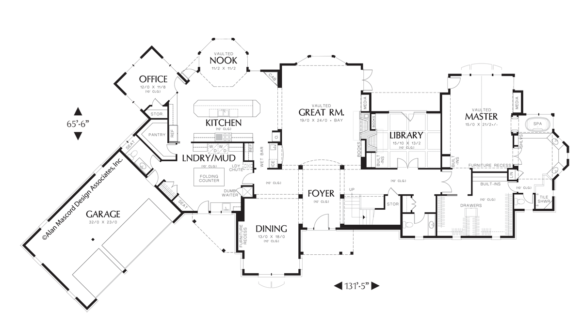 Main Floor Plan for Mascord House Plan 2448 - The Glendale
