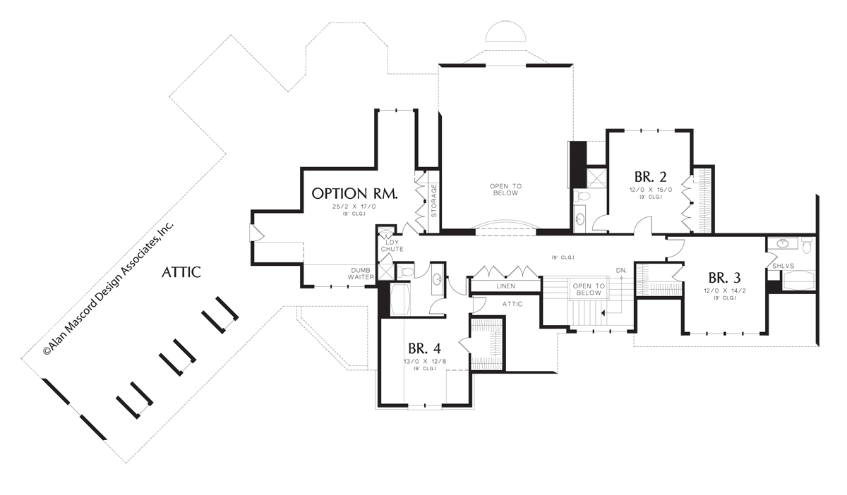 Upper Floor Plan for Mascord House Plan 2448 - The Glendale