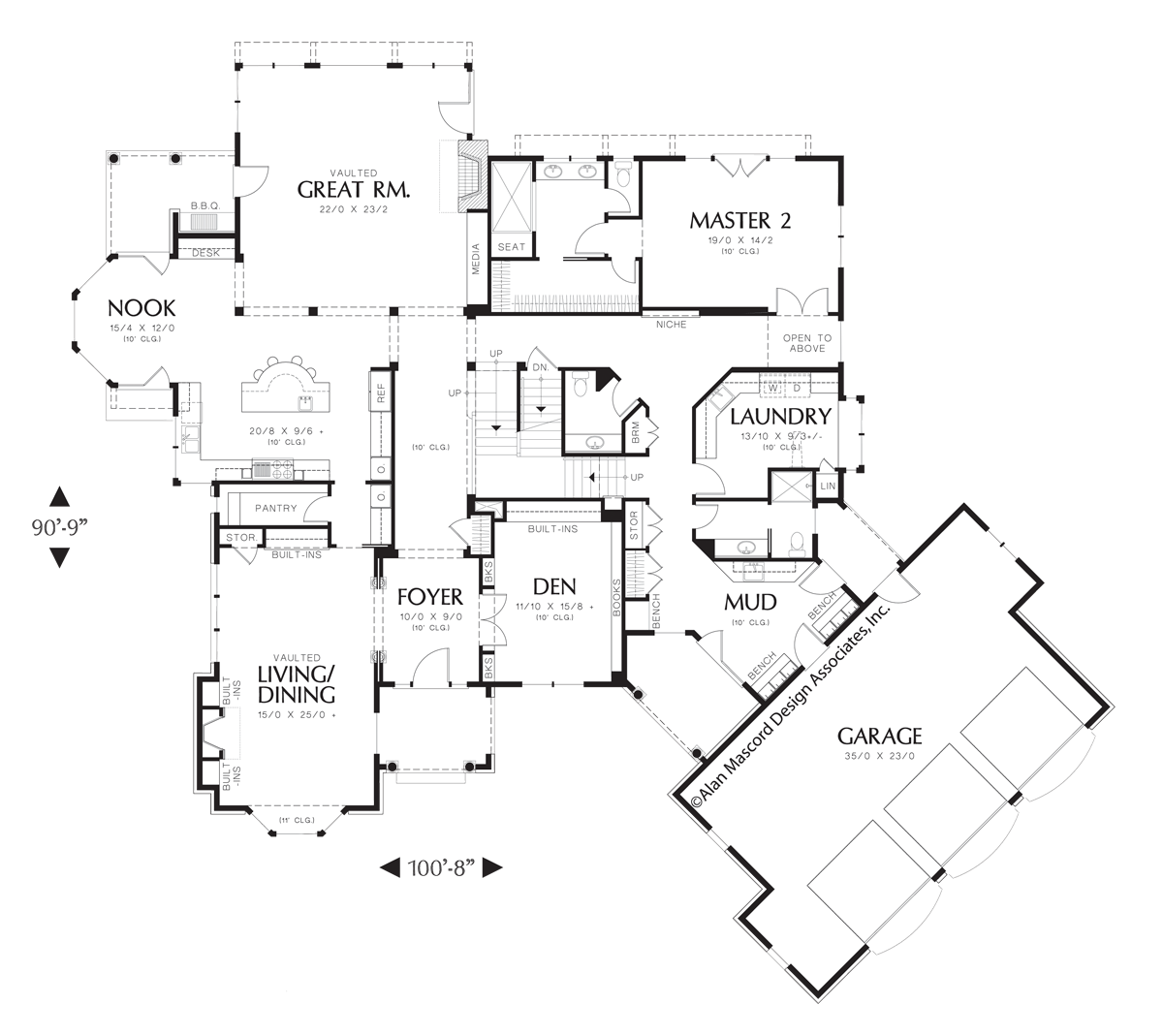 Main Floor Plan for Mascord House Plan 2449 - The Hallsville