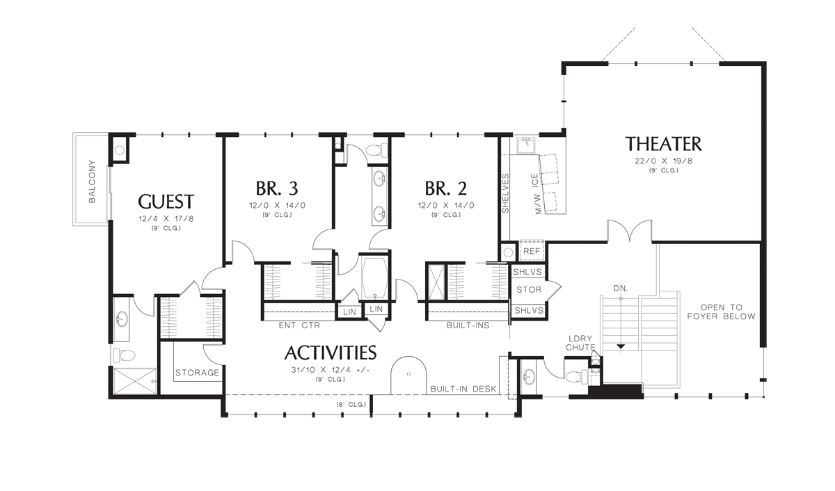 Upper Floor Plan image for Mascord Aurea-Modern Plan that Blends with Land-Upper Floor Plan