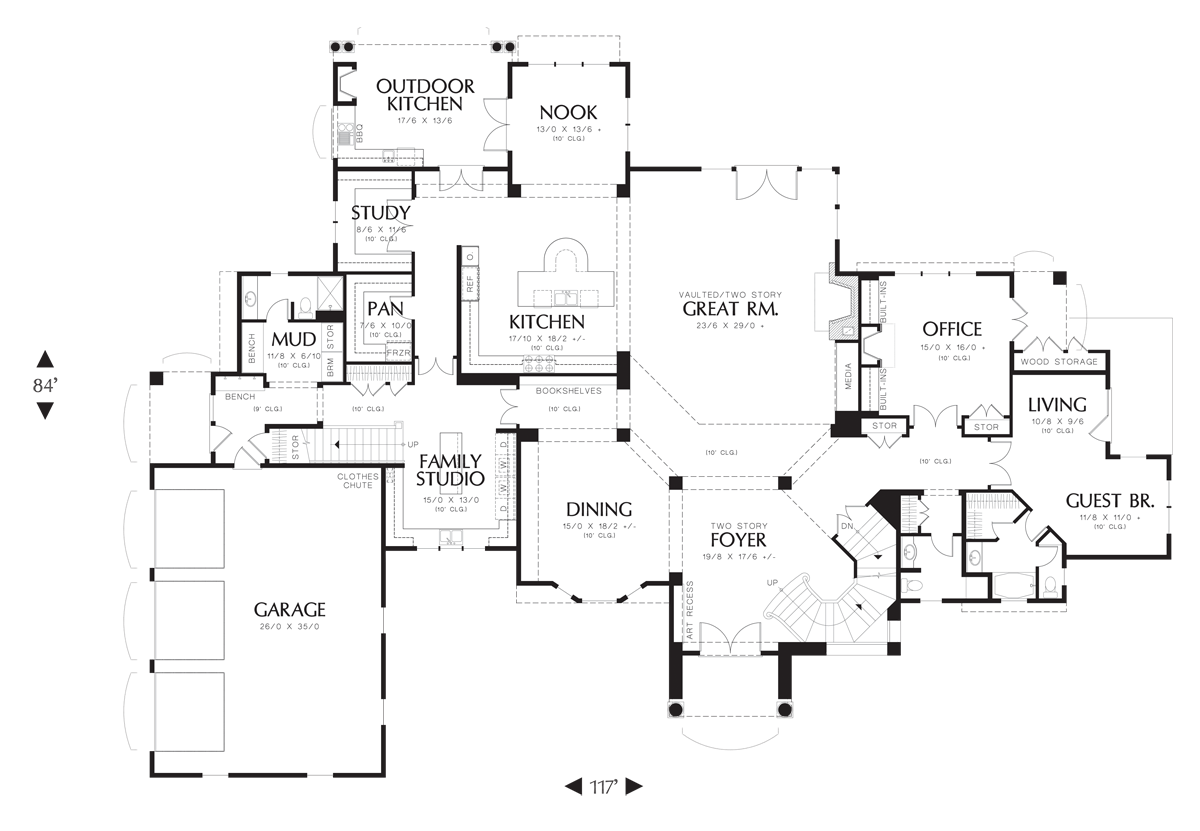 Main Floor Plan for Mascord House Plan 2454B - The Valencia