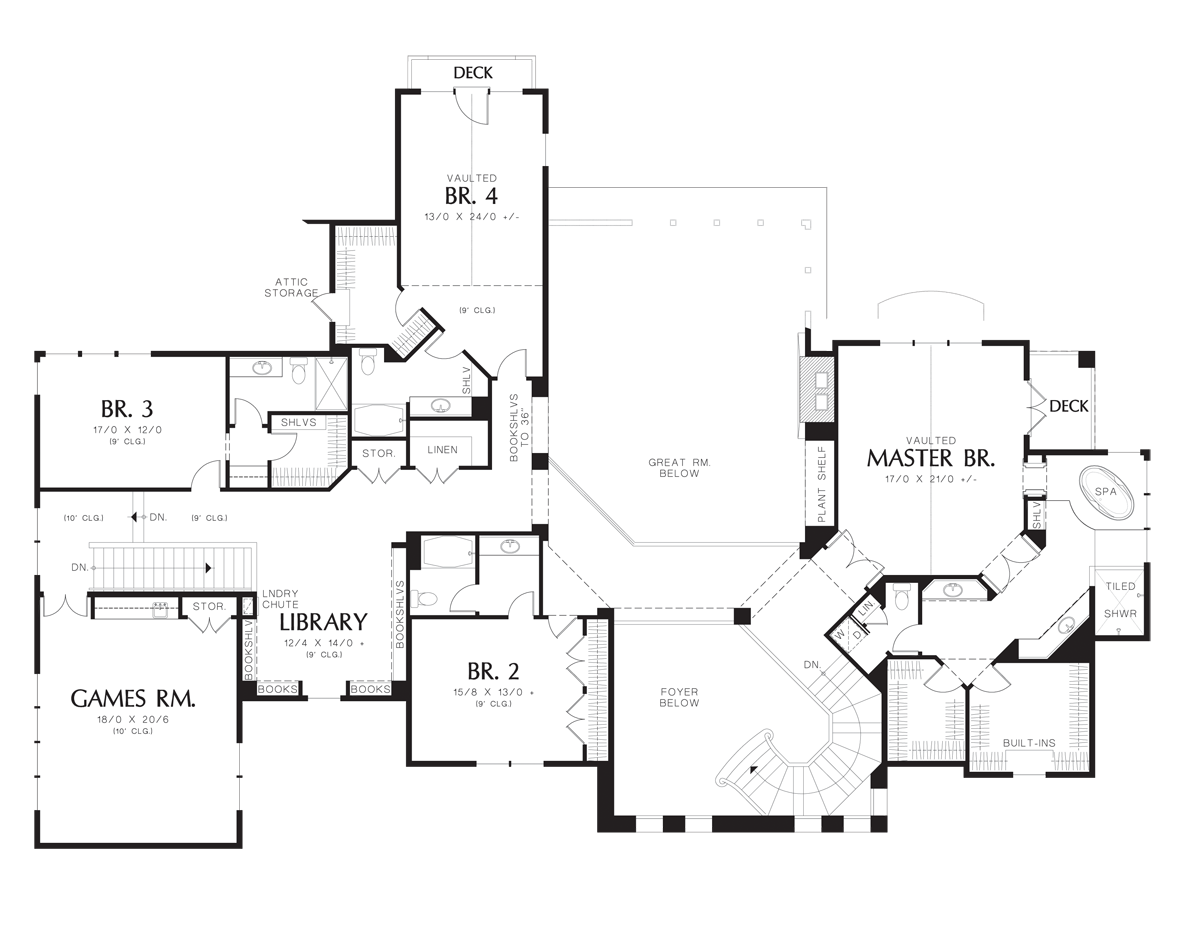 Upper Floor Plan for Mascord House Plan 2454B - The Valencia