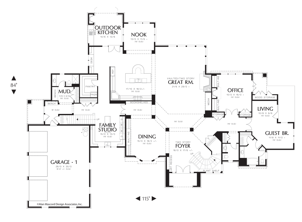 Main Floor Plan for Mascord House Plan 2454 - The Elstad