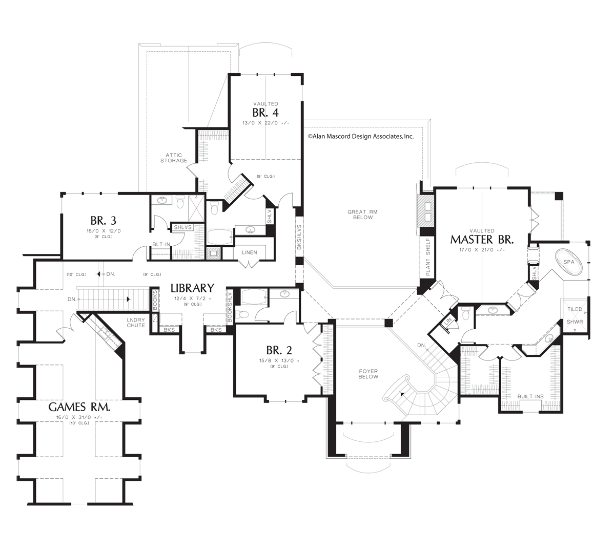 Upper Floor Plan for Mascord House Plan 2454 - The Elstad