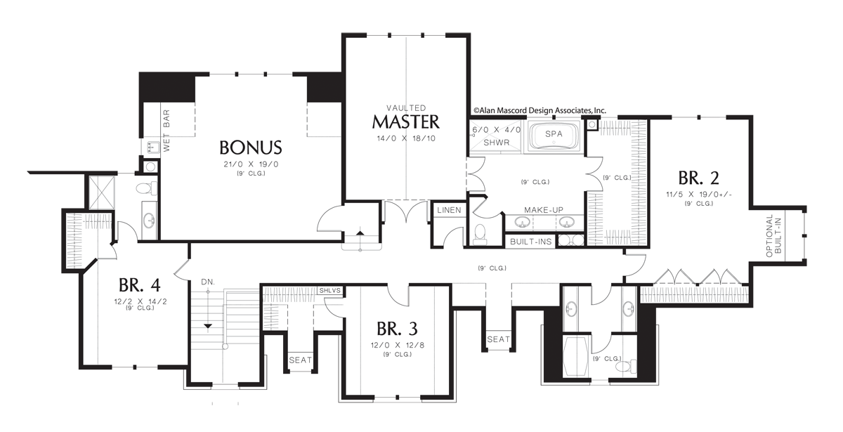 Upper Floor Plan for Mascord House Plan 2456 - The Lyndale