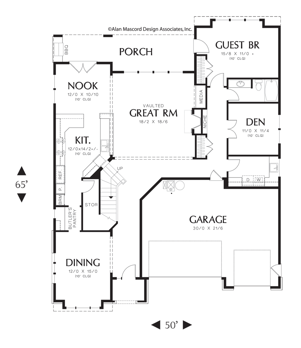 Main Floor Plan for Mascord House Plan 2457 - The Tucker