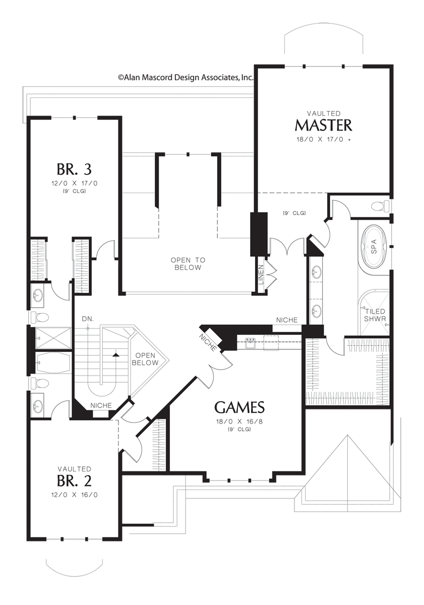 Upper Floor Plan for Mascord House Plan 2457 - The Tucker