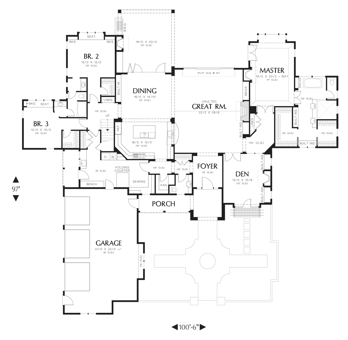 Main Floor Plan for Mascord House Plan 2459 - The Terrebonne