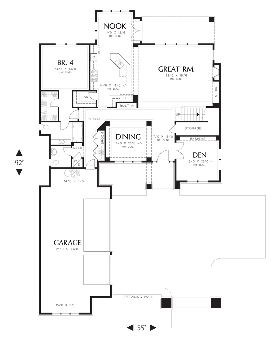 Main Floor Plan for Mascord House Plan 2460 - The Aberle