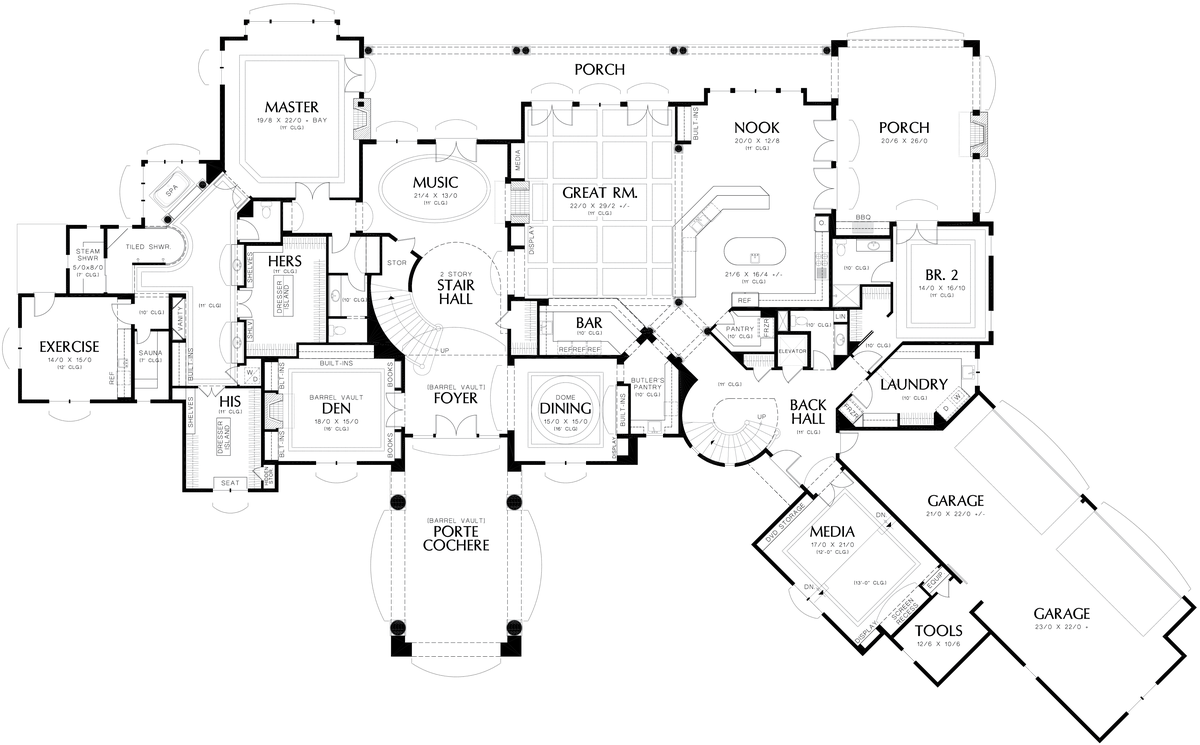 Main Floor Plan for Mascord House Plan 2462 - The Galloway