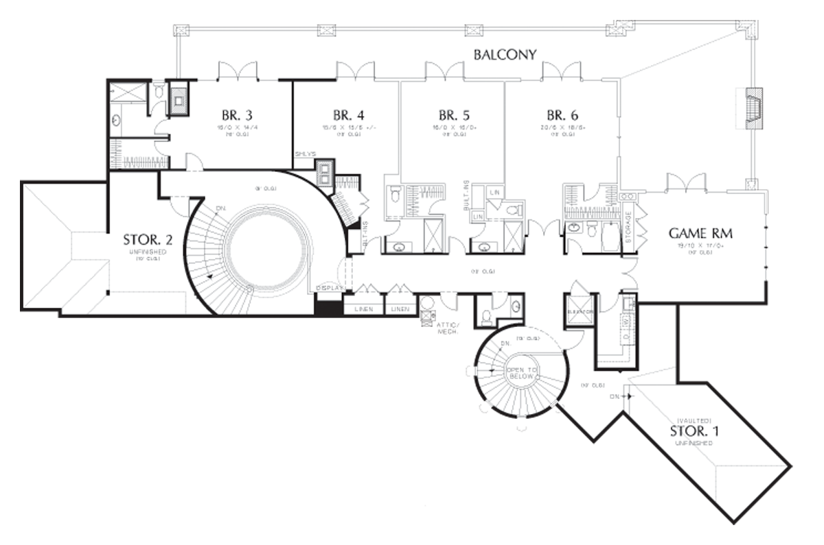 Upper Floor Plan for Mascord House Plan 2462 - The Galloway