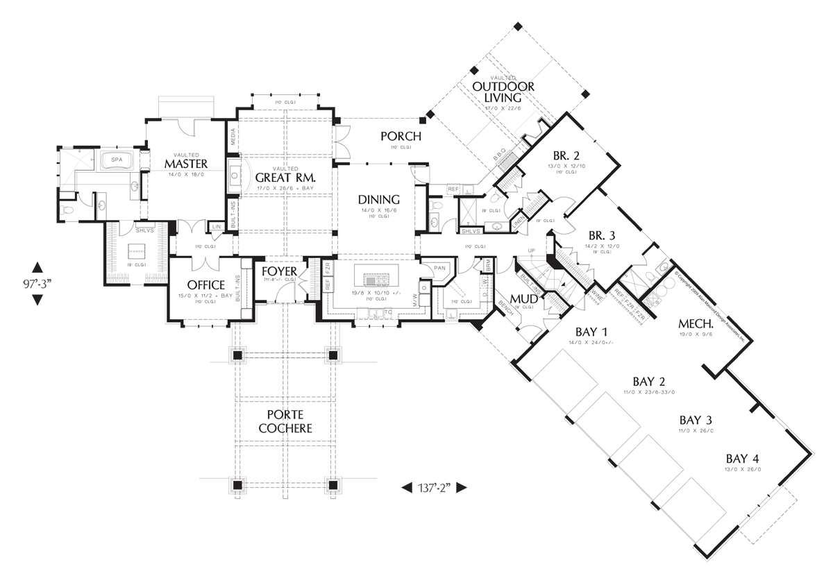 Main Floor Plan for Mascord House Plan 2464 - The Manitoba
