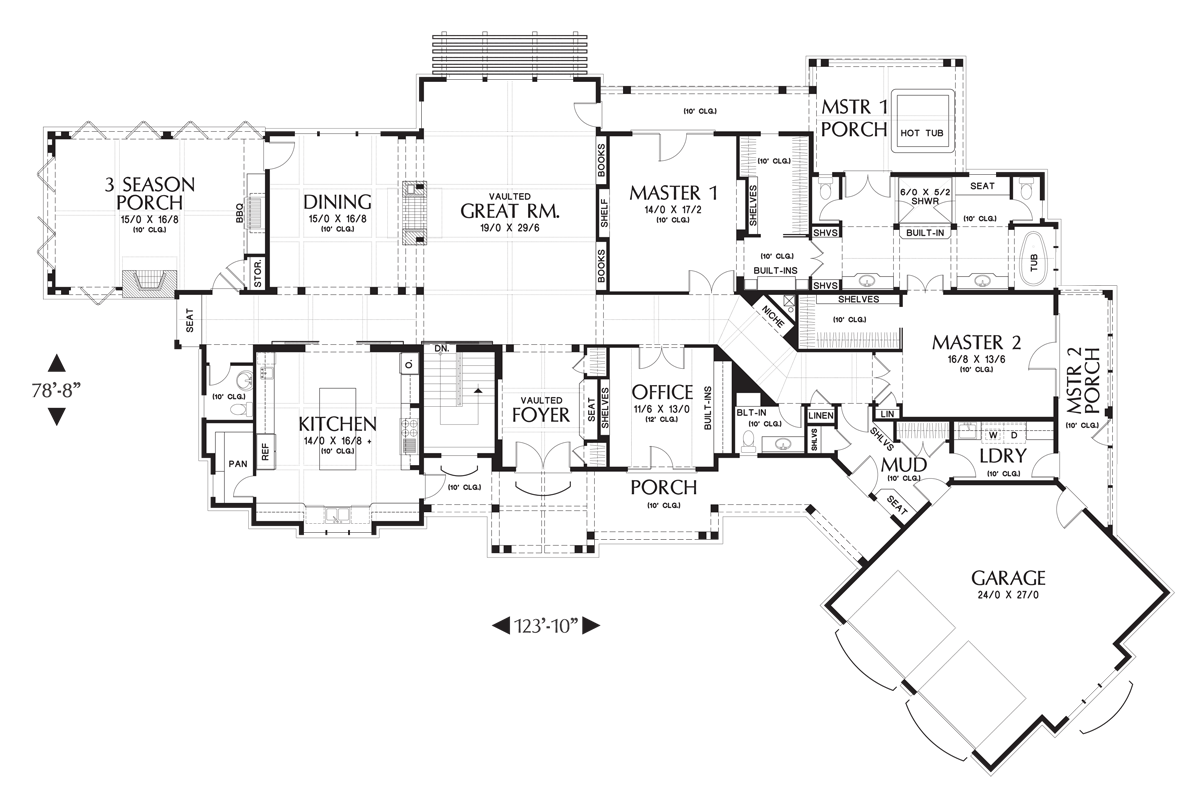 Main Floor Plan for Mascord House Plan 2467 - The Hendrick