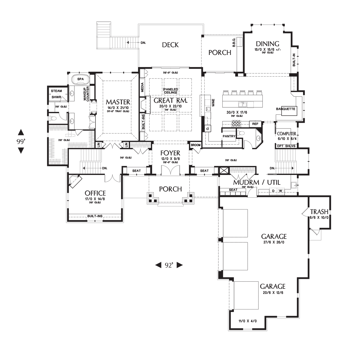 Main Floor Plan for Mascord House Plan 2468 - The Wickham