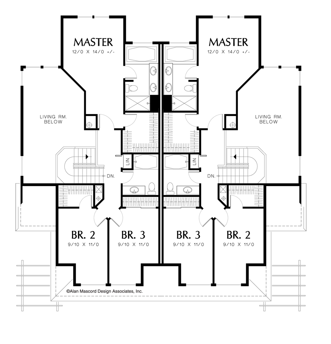 Upper Floor Plan for Mascord House Plan 4001 - The Warrenred
