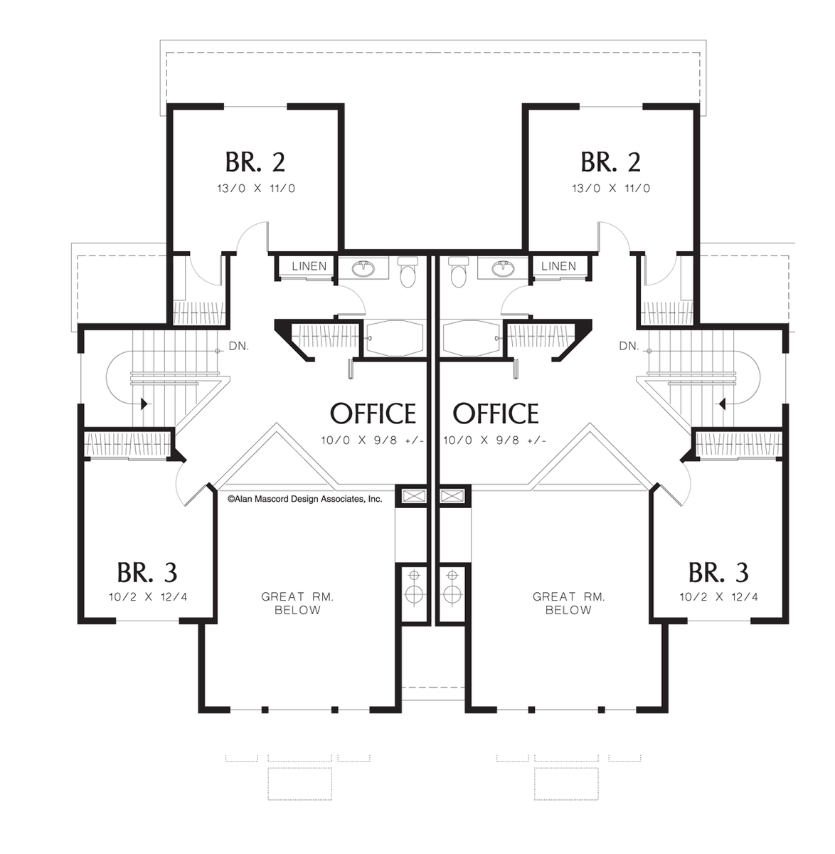 Upper Floor Plan for Mascord House Plan 4016 - The Spencer
