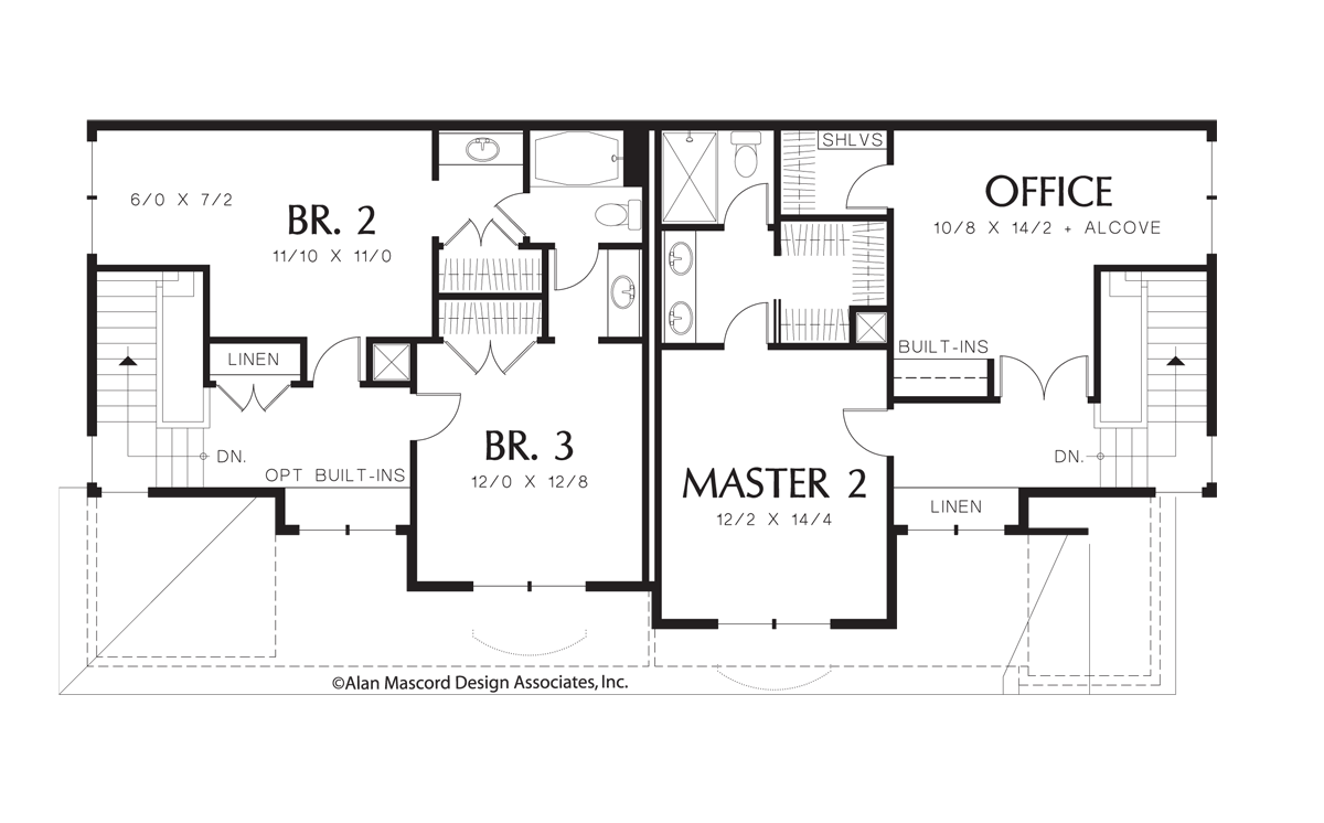Upper Floor Plan for Mascord House Plan 4036 - The Aurora