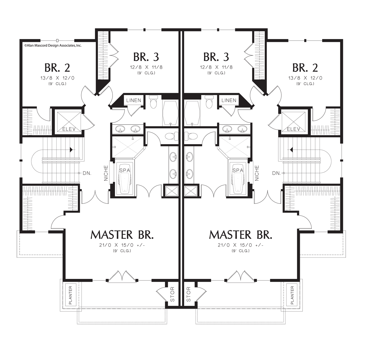 Upper Floor Plan for Mascord House Plan 4041 - The Prairiefire