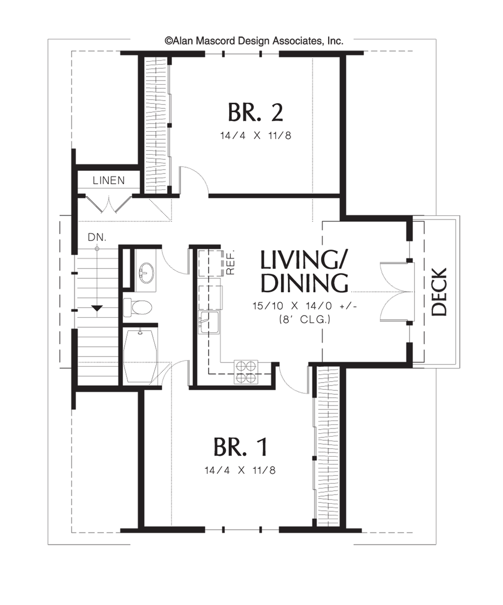 Upper Floor Plan for Mascord House Plan 5016 - The Athena